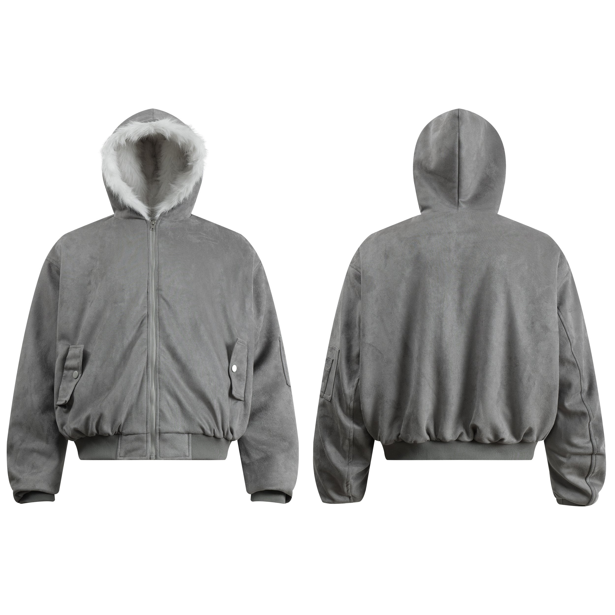 3-6-5.shop Faux-Fur Lined Suede Hoodie Jacket