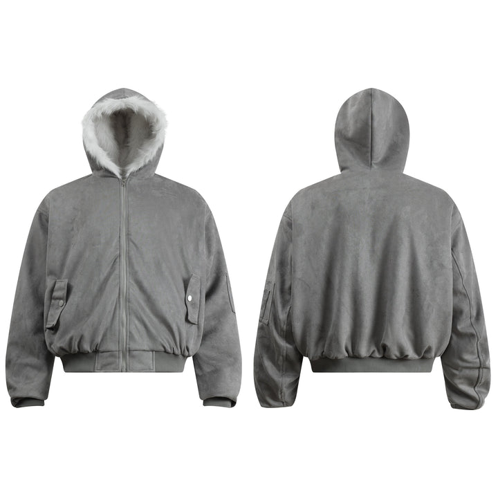 3-6-5.shop Faux-Fur Lined Suede Hoodie Jacket