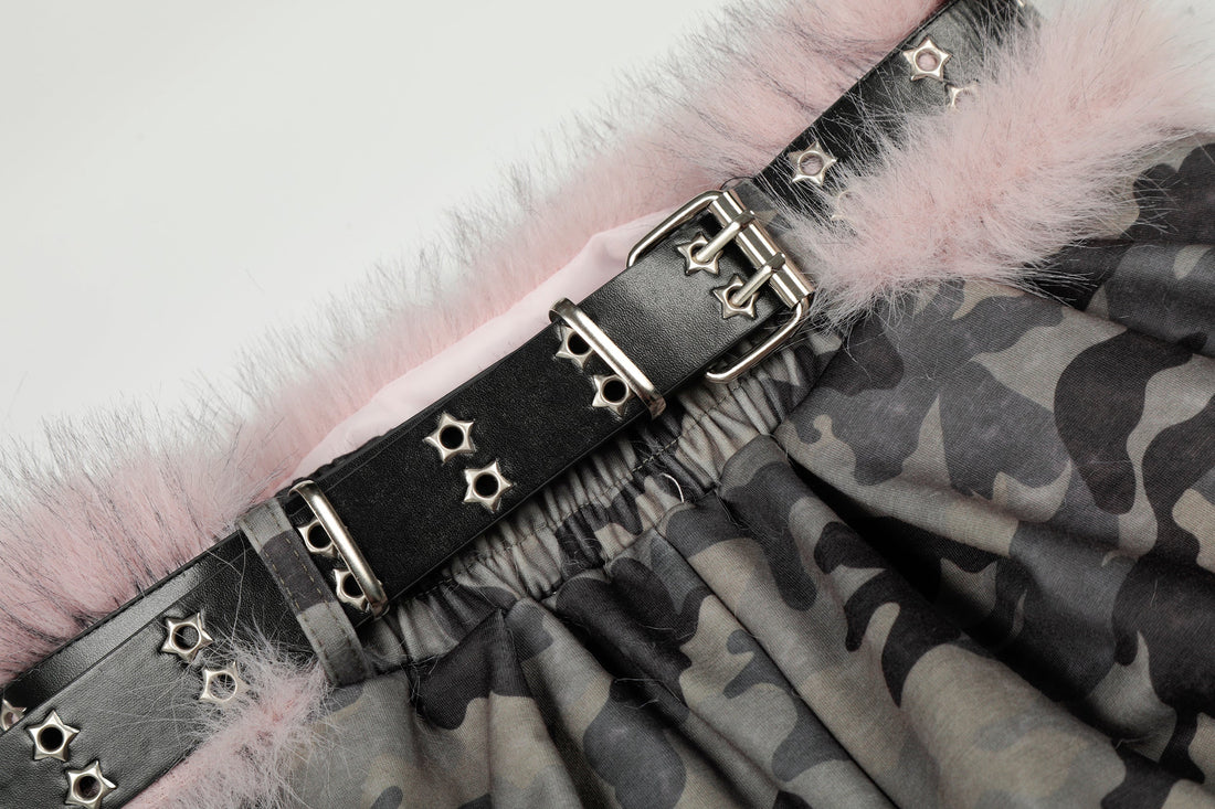 3-6-5.shop Camo Faux Fur Trim Pants