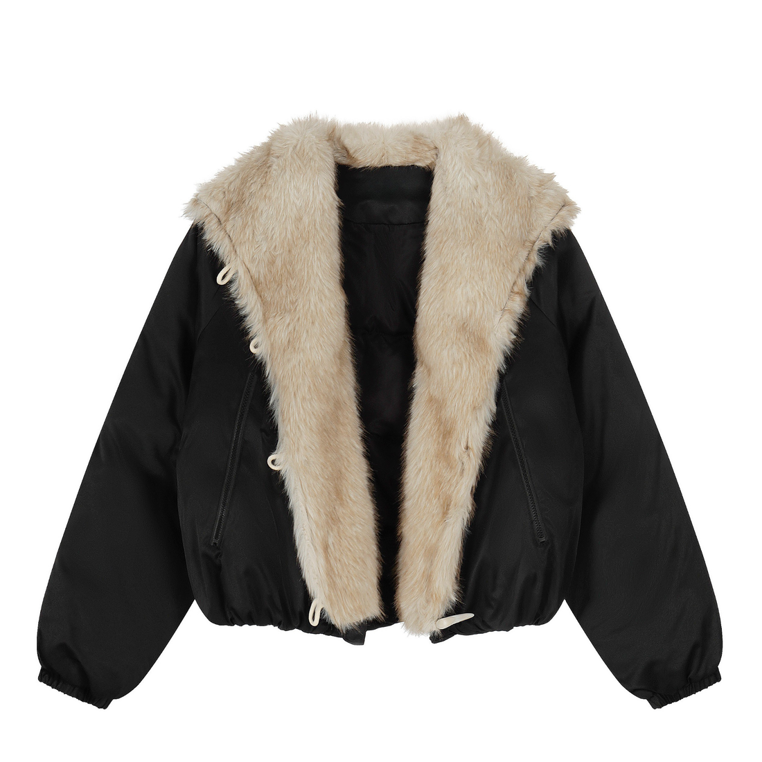 3-6-5.shop Faux Fur Lapel Drawstring Cropped Jacket