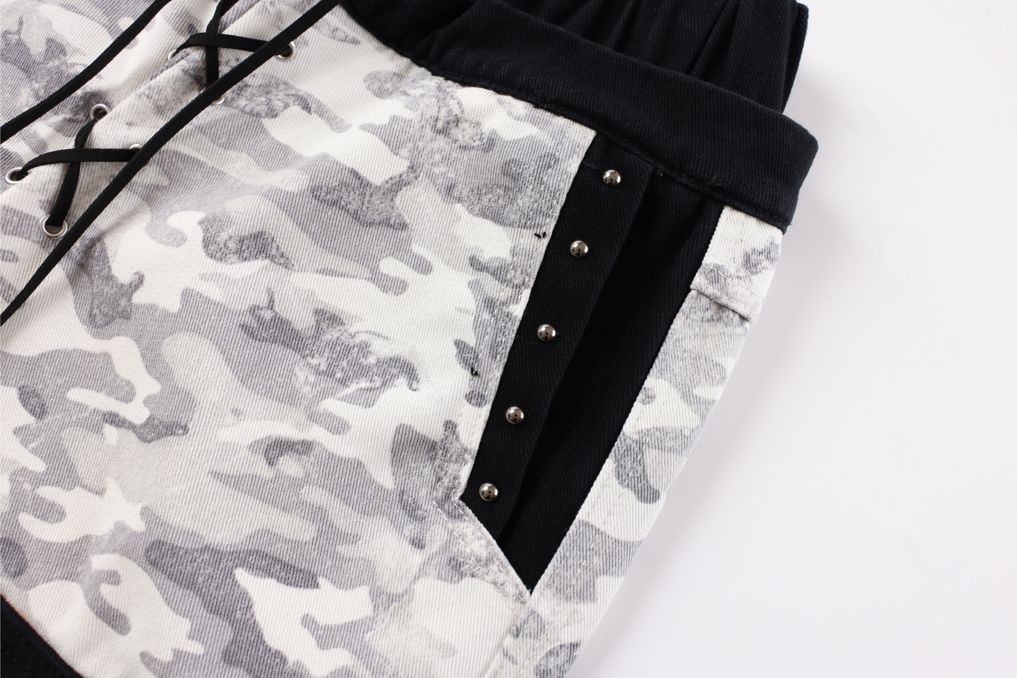 3-6-5.shop Camo Patchwork Cargo Curved Pants