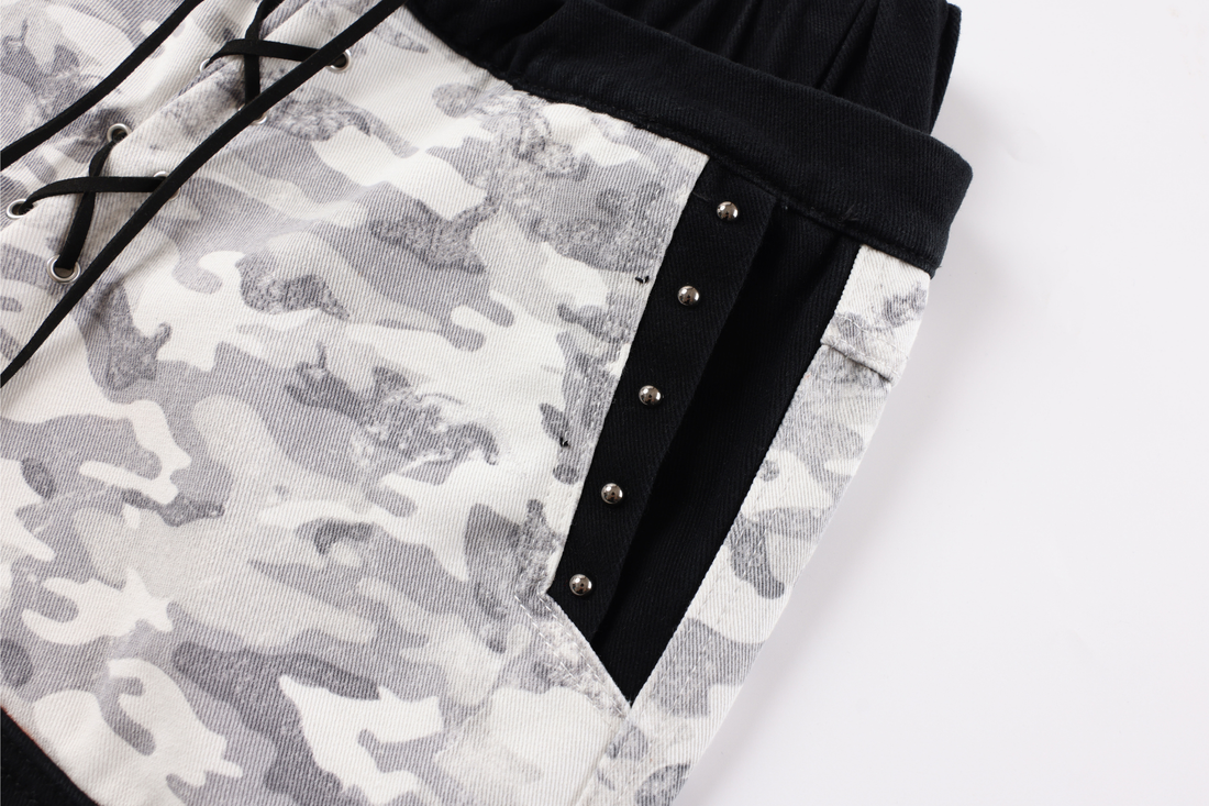 3-6-5.shop Camo Patchwork Cargo Curved Pants