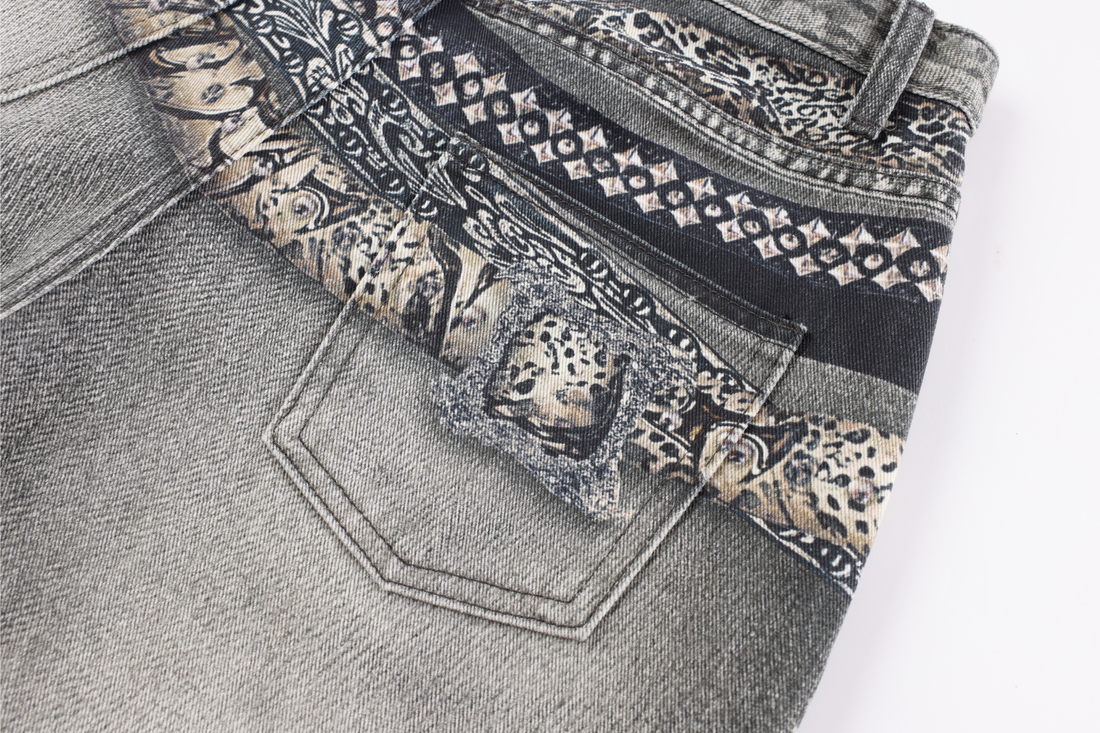 3-6-5.shop Bandana Patch Curved Denim Pants