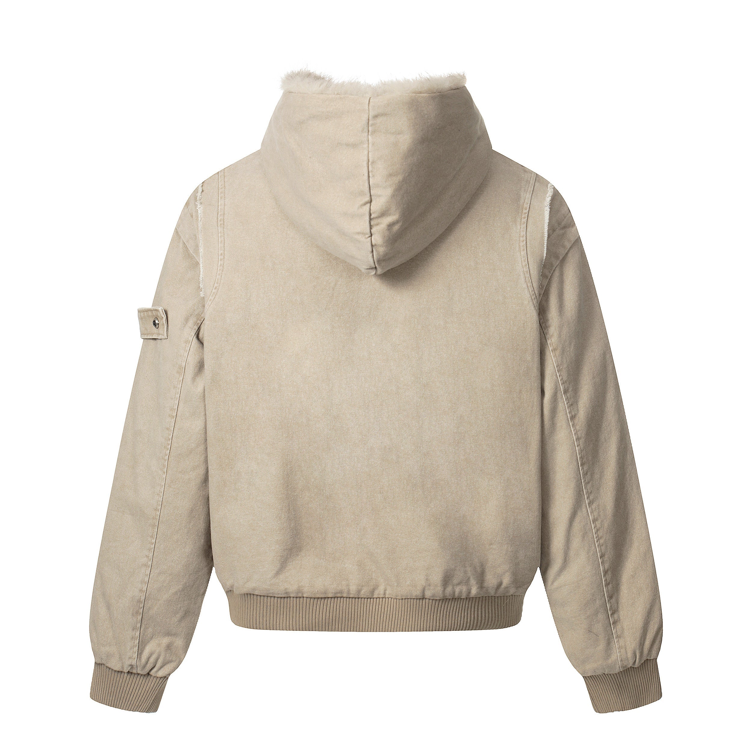 3-6-5.shop Washed Shearling-Lined Denim Hooded Jacket