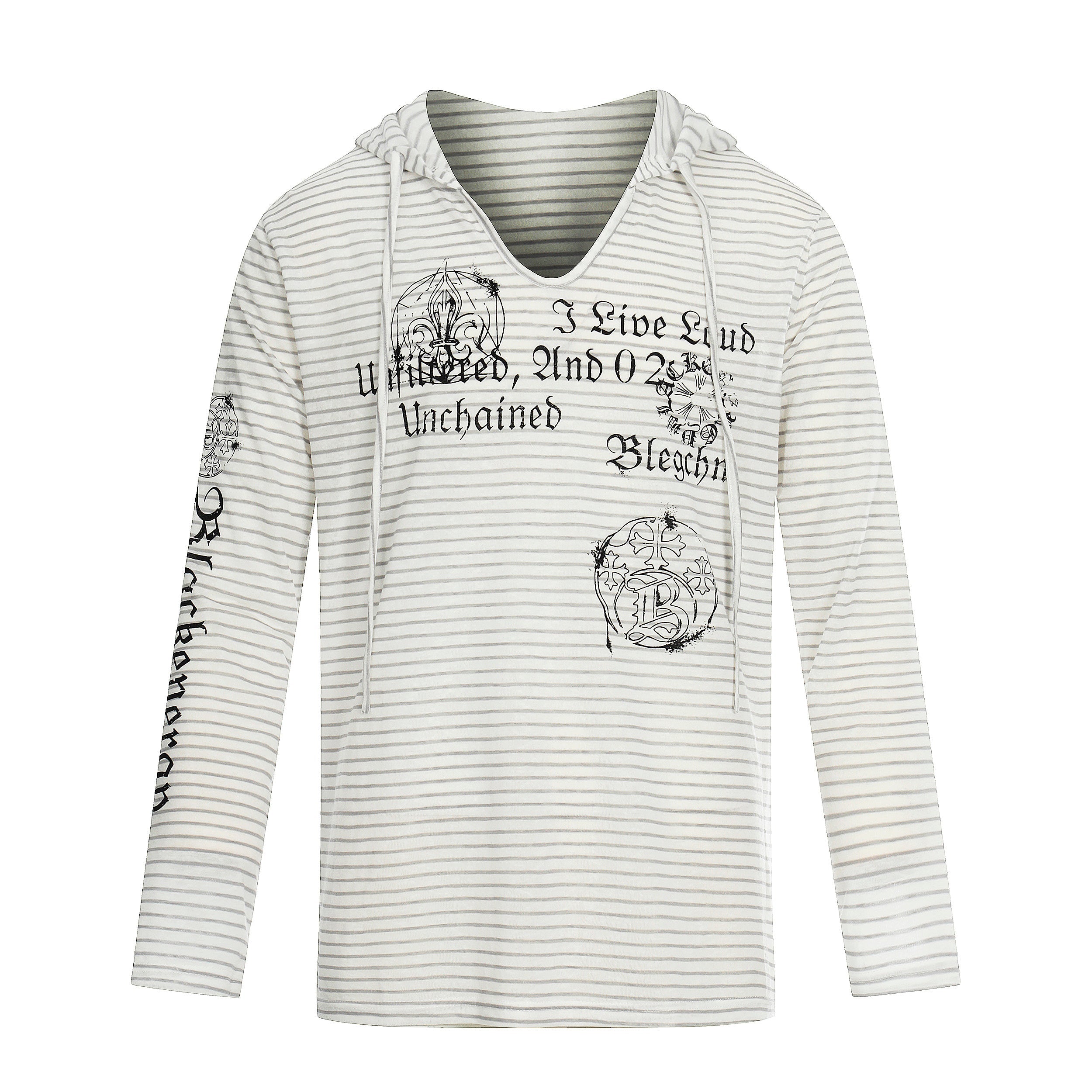 3-6-5.shop Striped Graphic Hooded Long Sleeve Tee