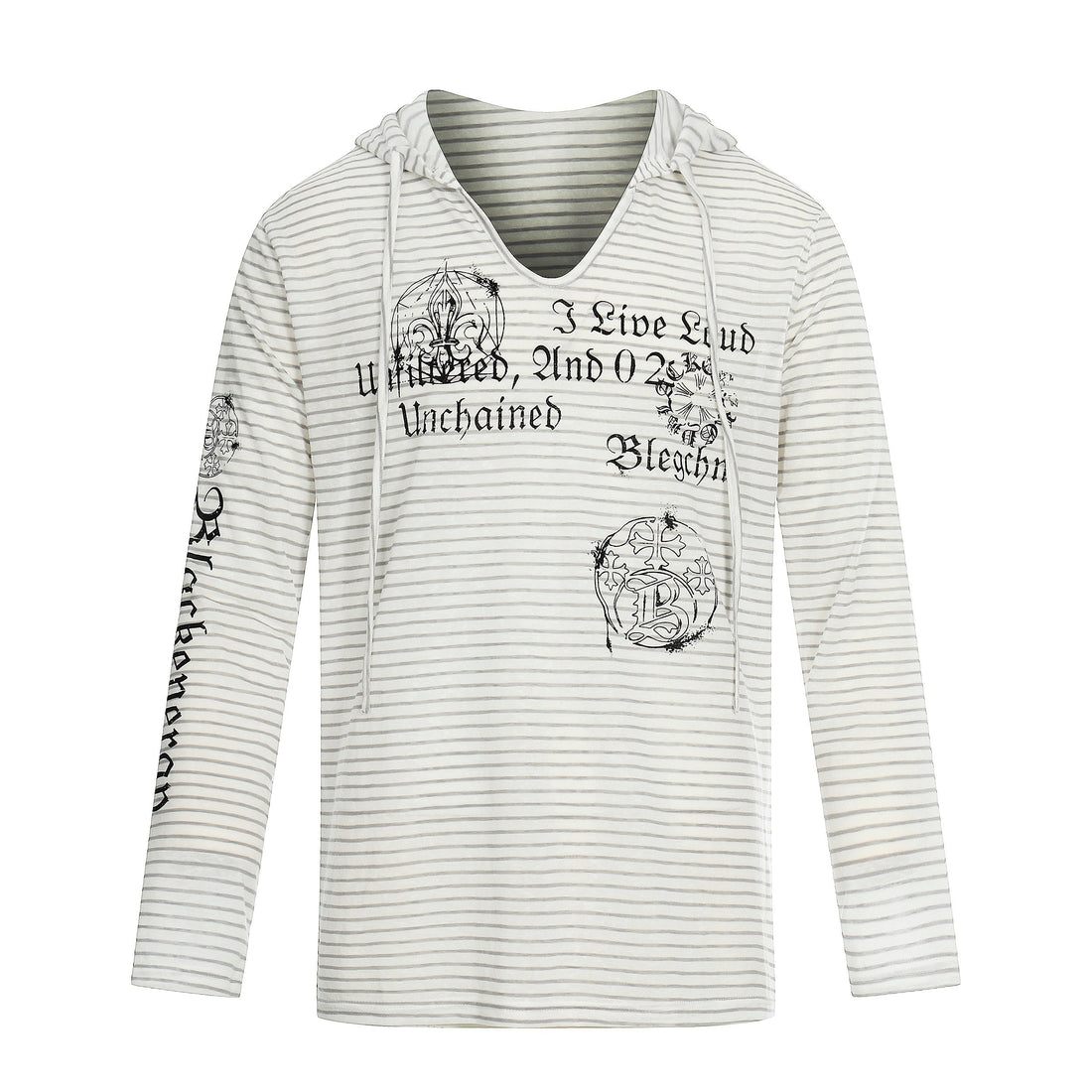 3-6-5.shop Striped Graphic Hooded Long Sleeve Tee