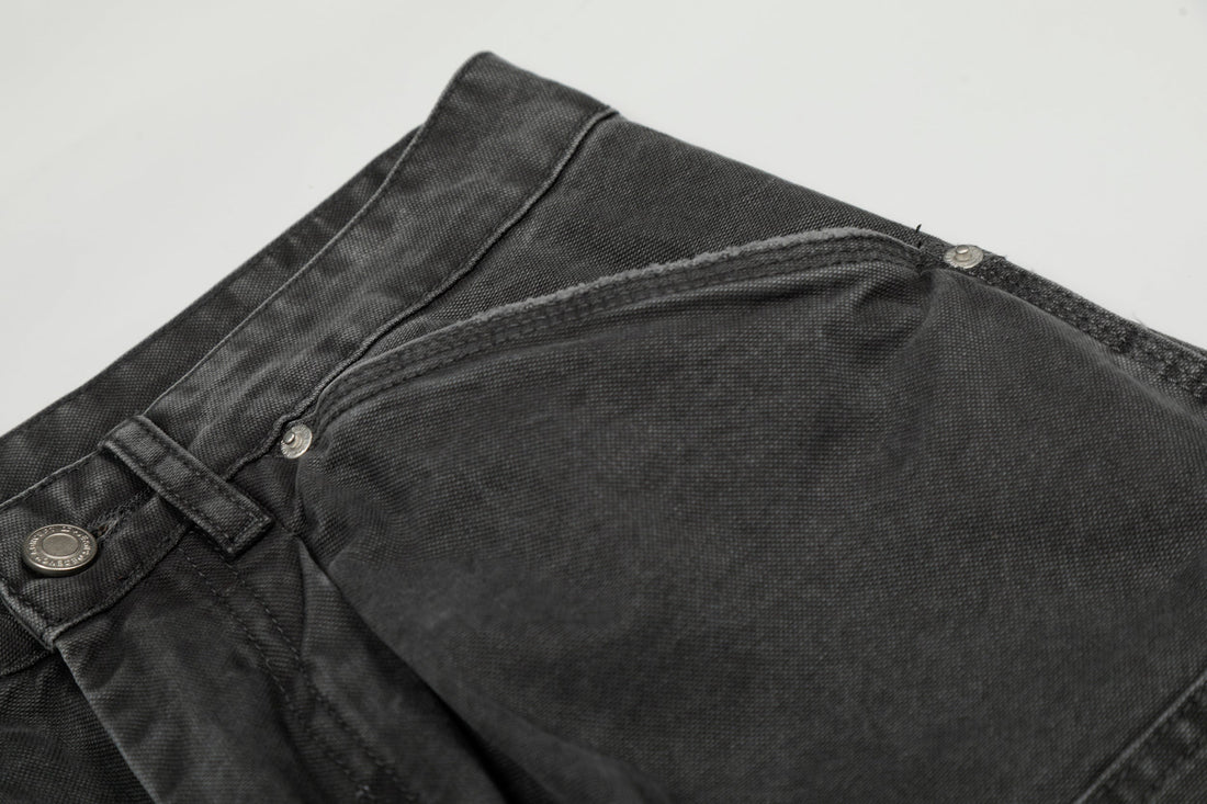 3-6-5.shop Washed Utility Wide-Leg Denim Pants