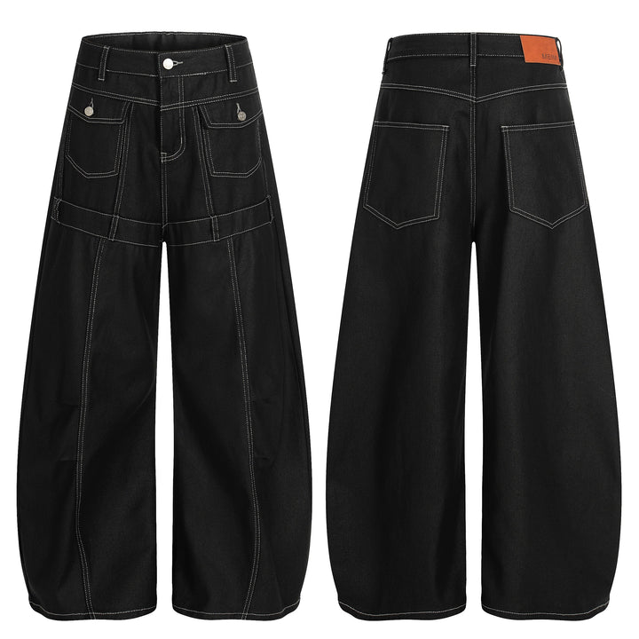 3-6-5.shop Contrast Stitch Wide Denim Pants