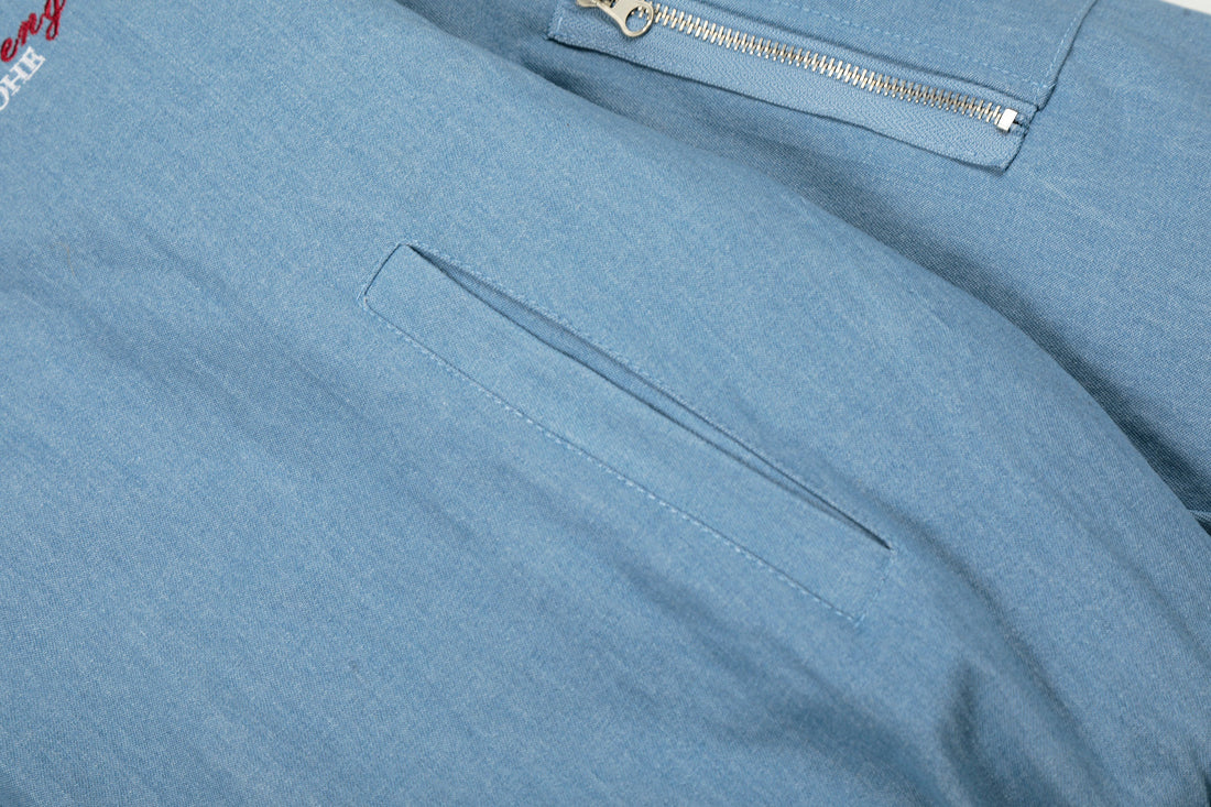 3-6-5.shop “97 Denim Varsity Hooded Jacket”