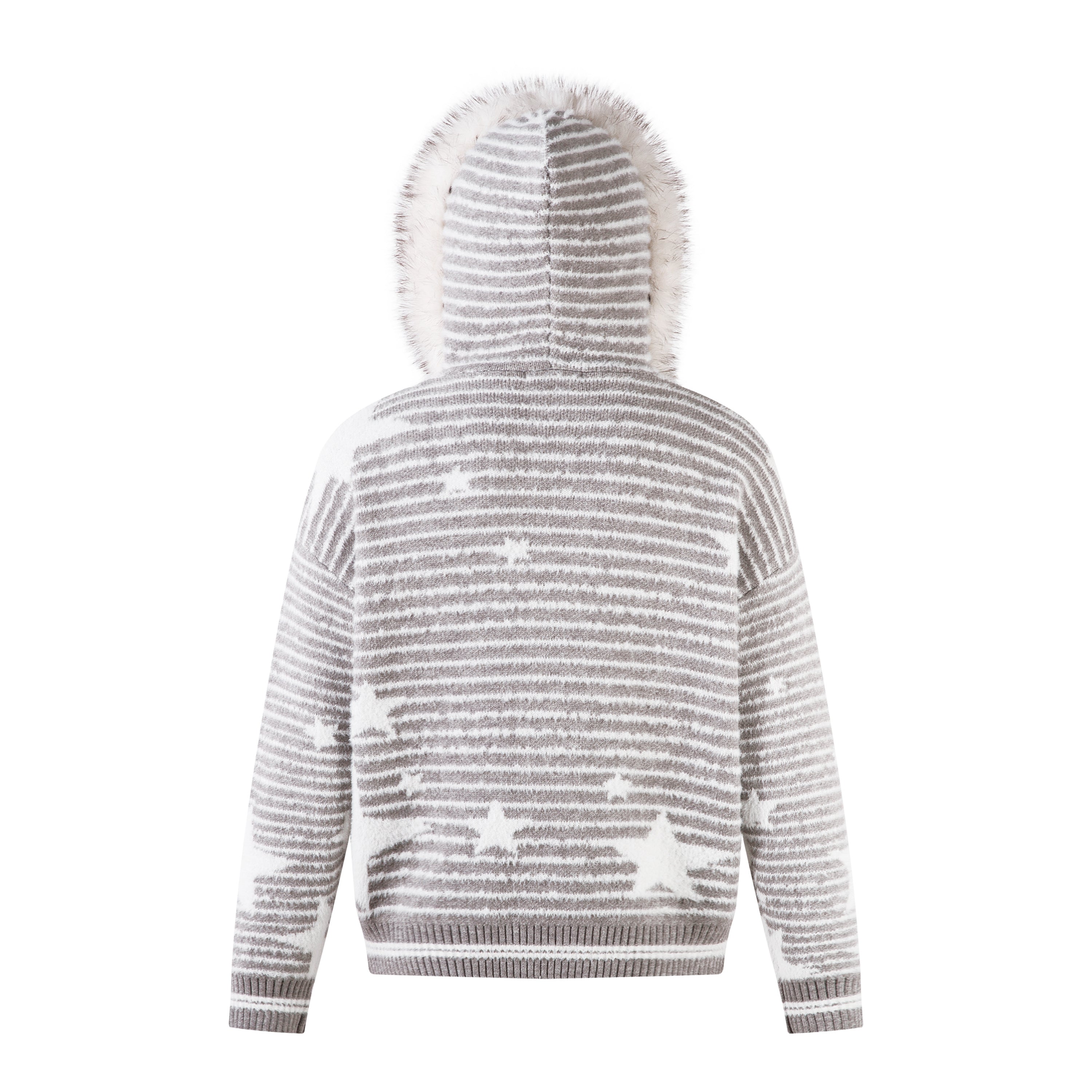3-6-5.shop Star Knit Faux Fur Hoodie