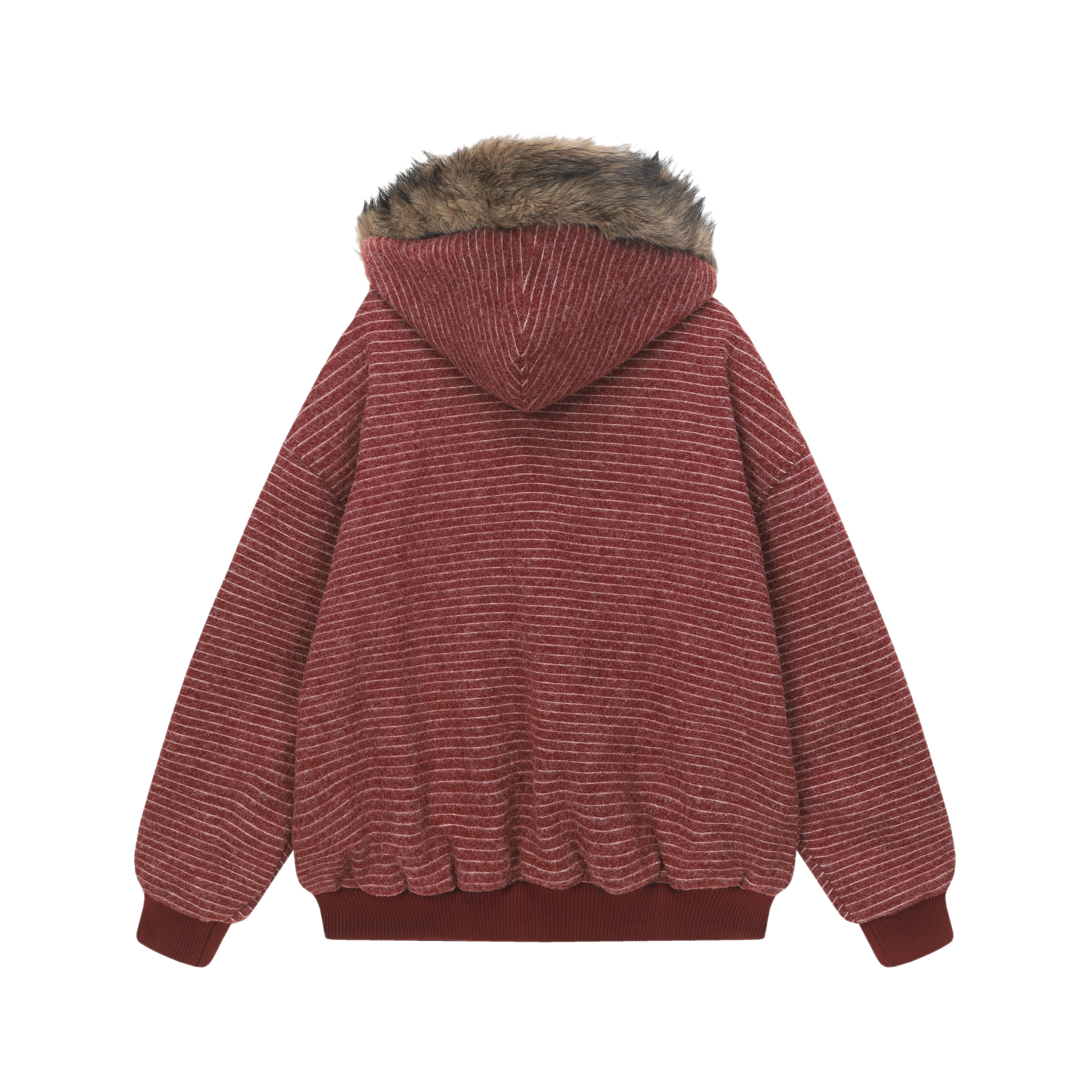 3-6-5.shop Striped Faux Fur-Lined Hooded Jacket