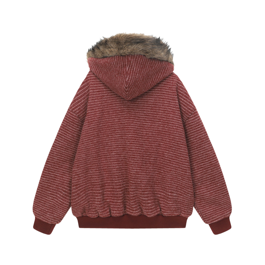 3-6-5.shop Striped Faux Fur-Lined Hooded Jacket