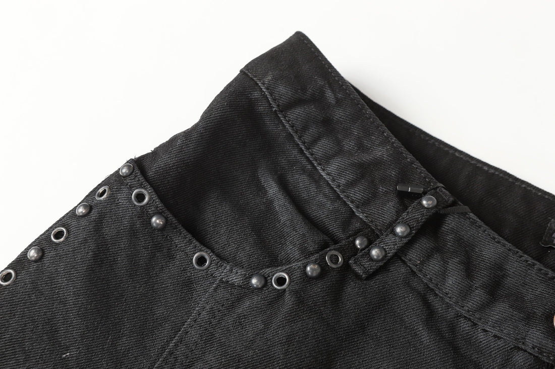 3-6-5.shop Studded Panel Wide-Leg Jeans