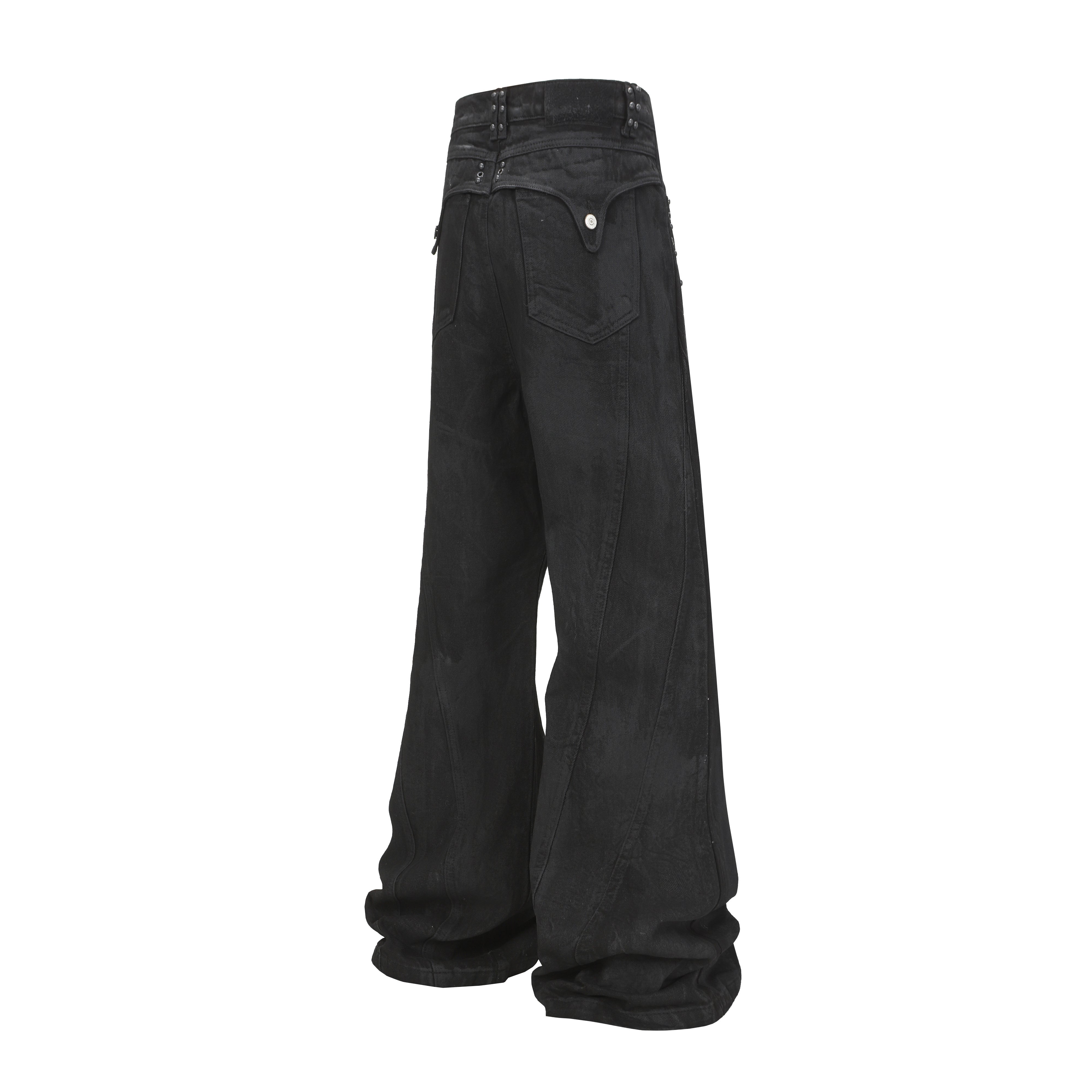 3-6-5.shop Studded Panel Wide-Leg Jeans