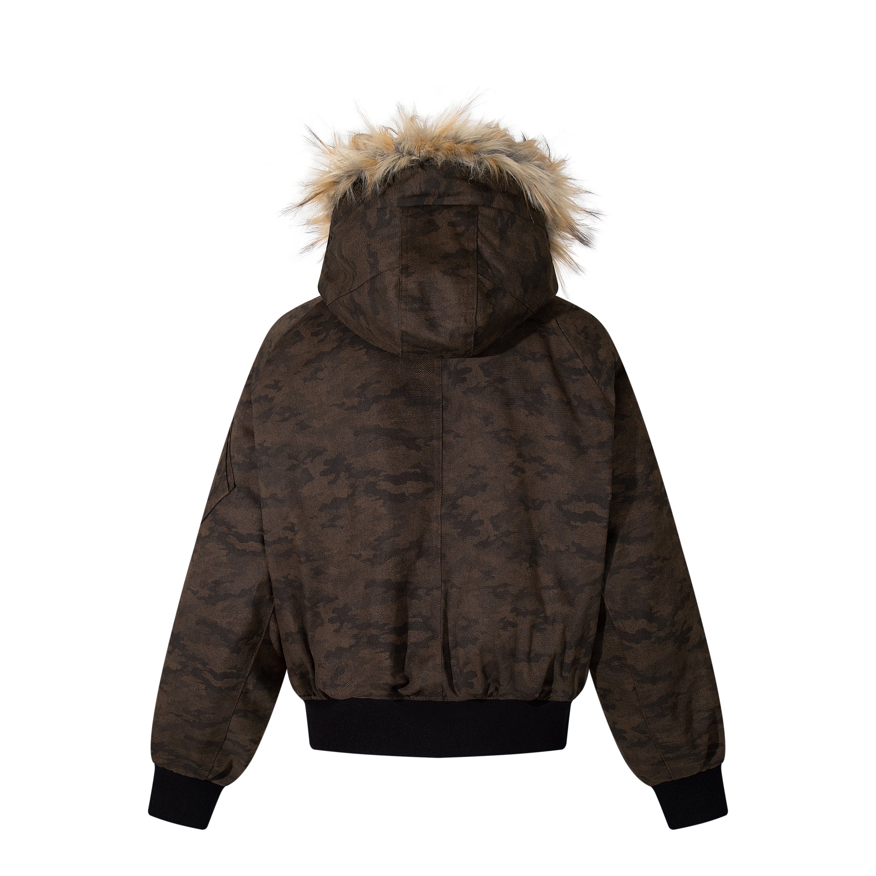 3-6-5.shop Camo Fur Hood Bomber Jacket