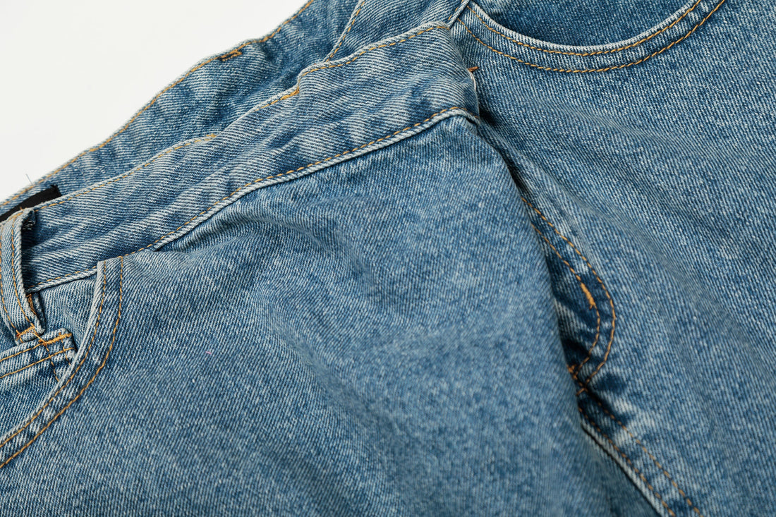 3-6-5.shop Asymmetric Waist Wide-Leg Denim Pants