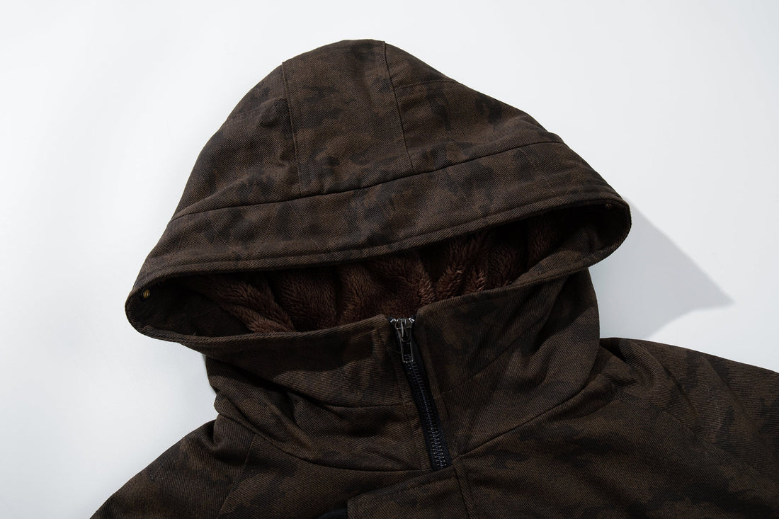 3-6-5.shop Camo Fur Hood Bomber Jacket