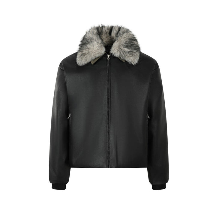 3-6-5.shop Detachable Fur Collar PU Jacket