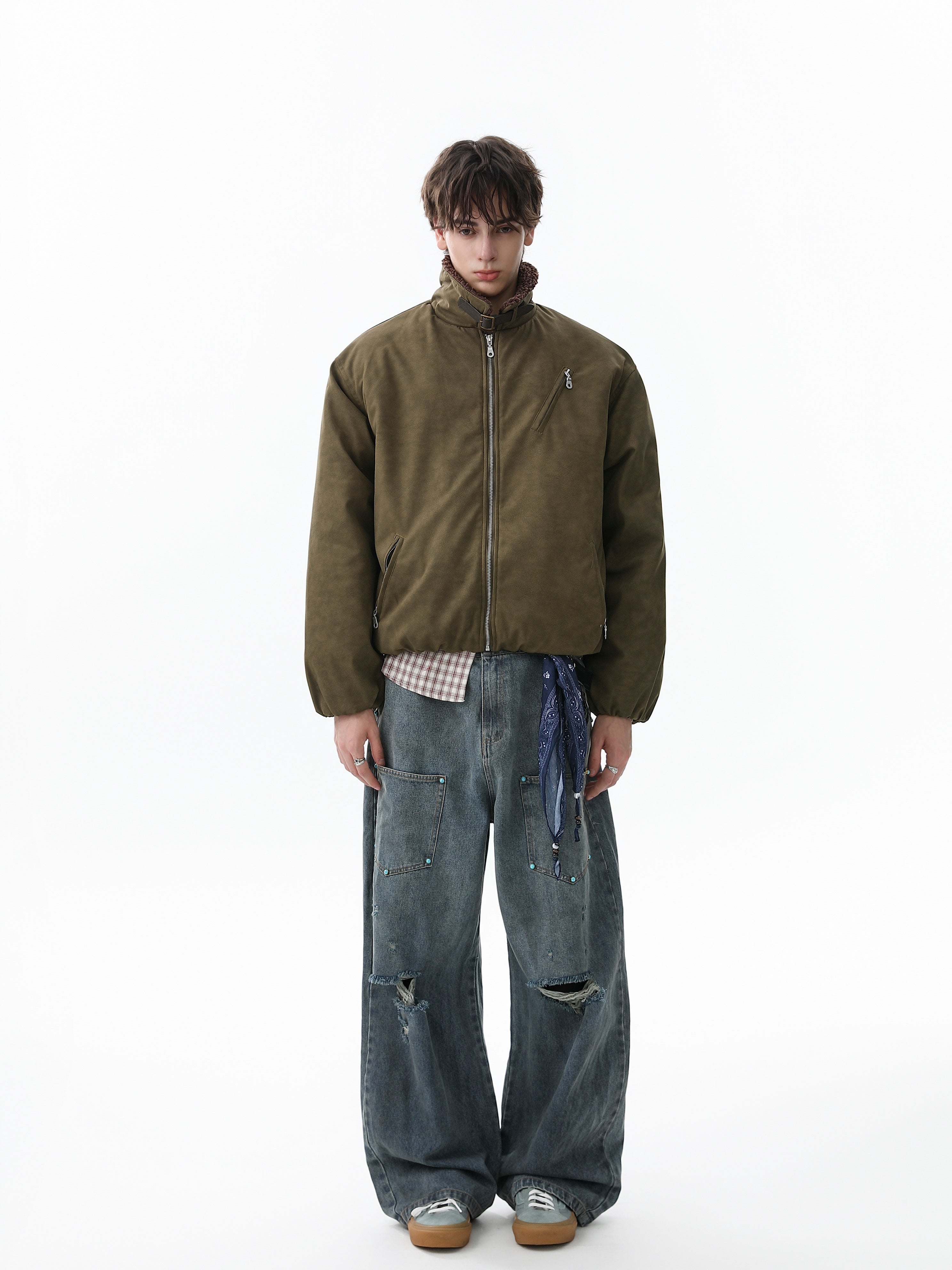 3-6-5.shop Suede-Effect Bomber Jacket