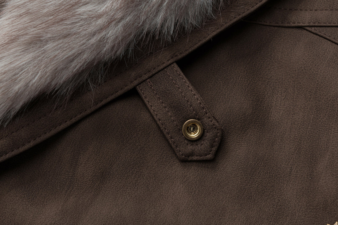 3-6-5.shop Fur-Collar Studded PU Jacket