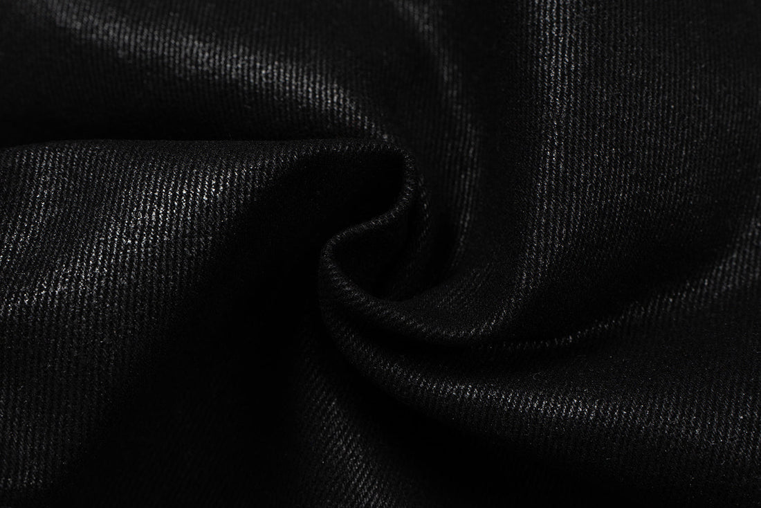 3-6-5.shop Curved-Stitch Leather Denim Pants