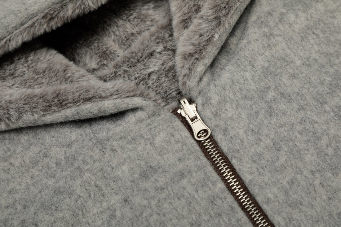 3-6-5.shop Wool Blend Fleece Hooded Bomber Jacket