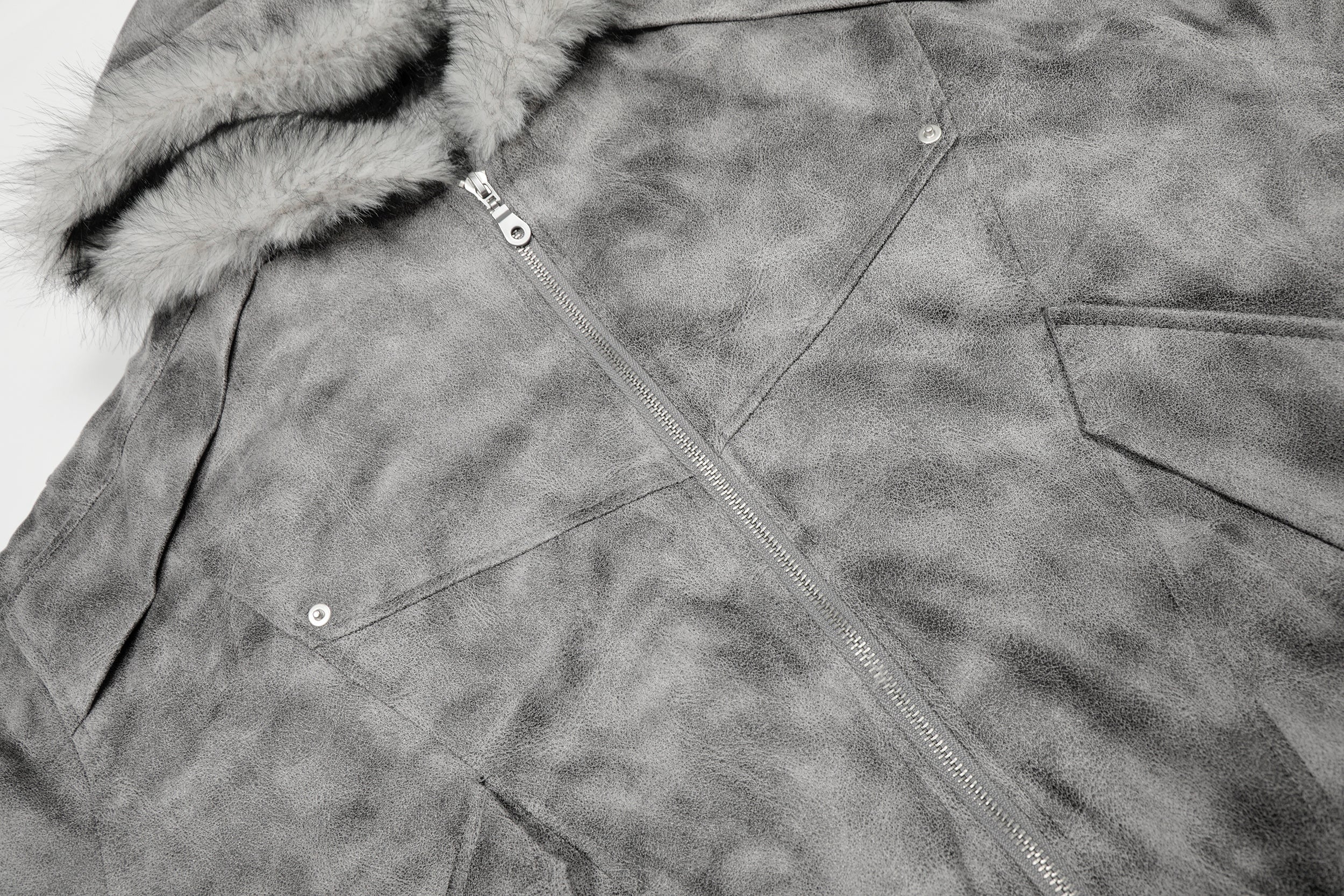3-6-5.shop Washed Faux-Fur Hooded Jacket