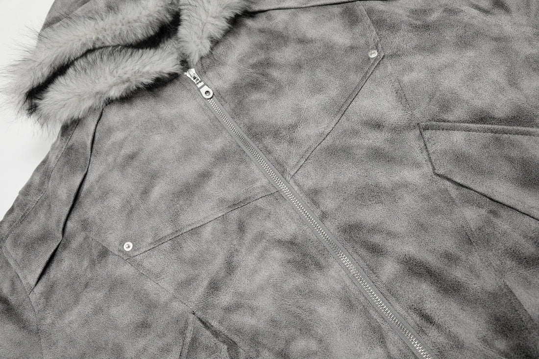 3-6-5.shop Washed Faux-Fur Hooded Jacket
