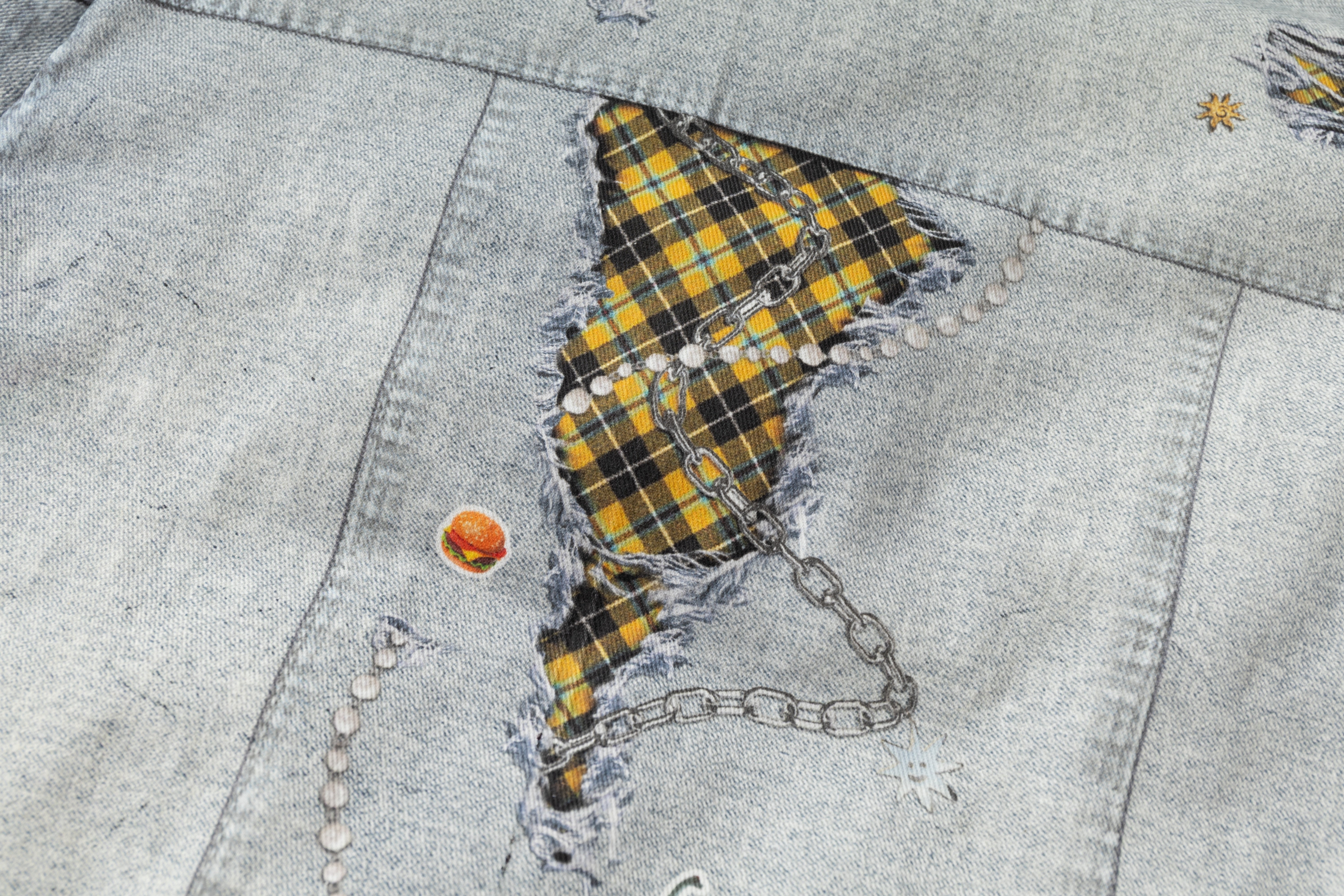 3-6-5.shop Patchwork Distressed Denim Puffer Jacket