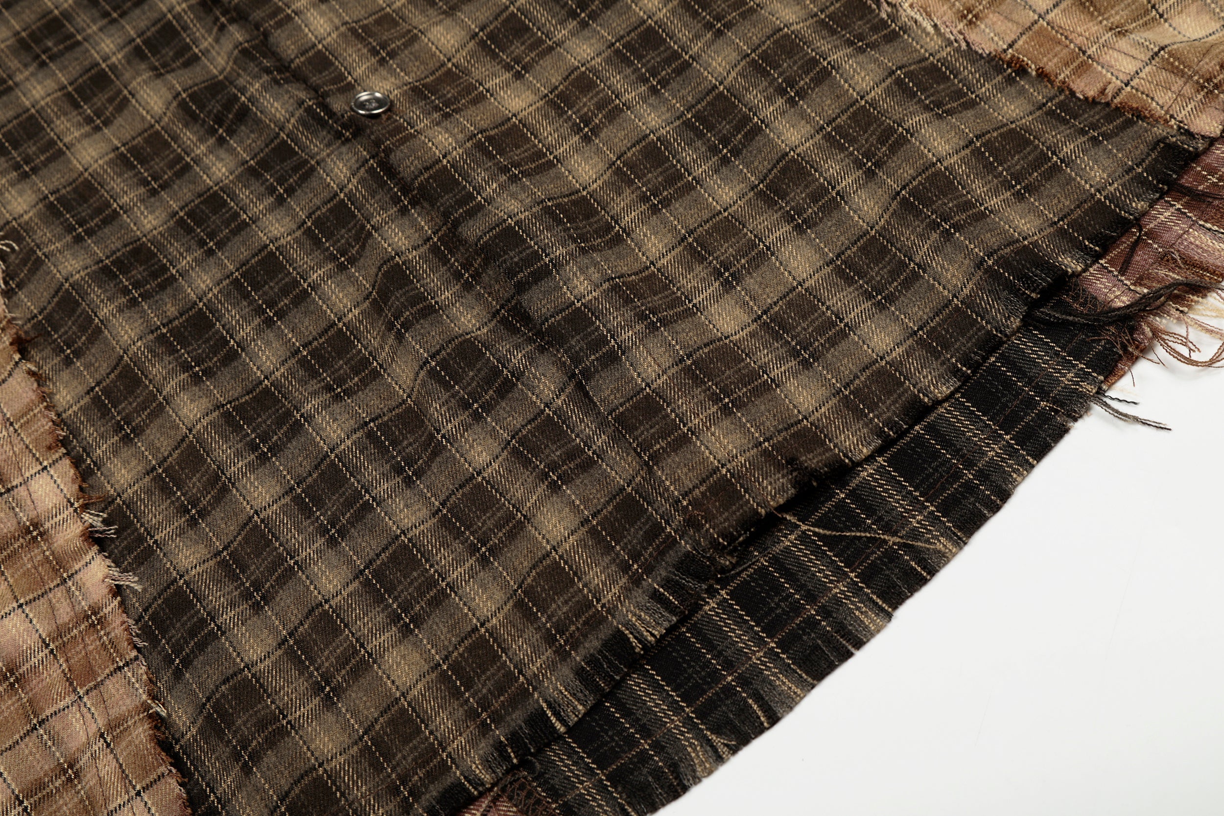 3-6-5.shop Patchwork Distressed Plaid Button-Up Shirt