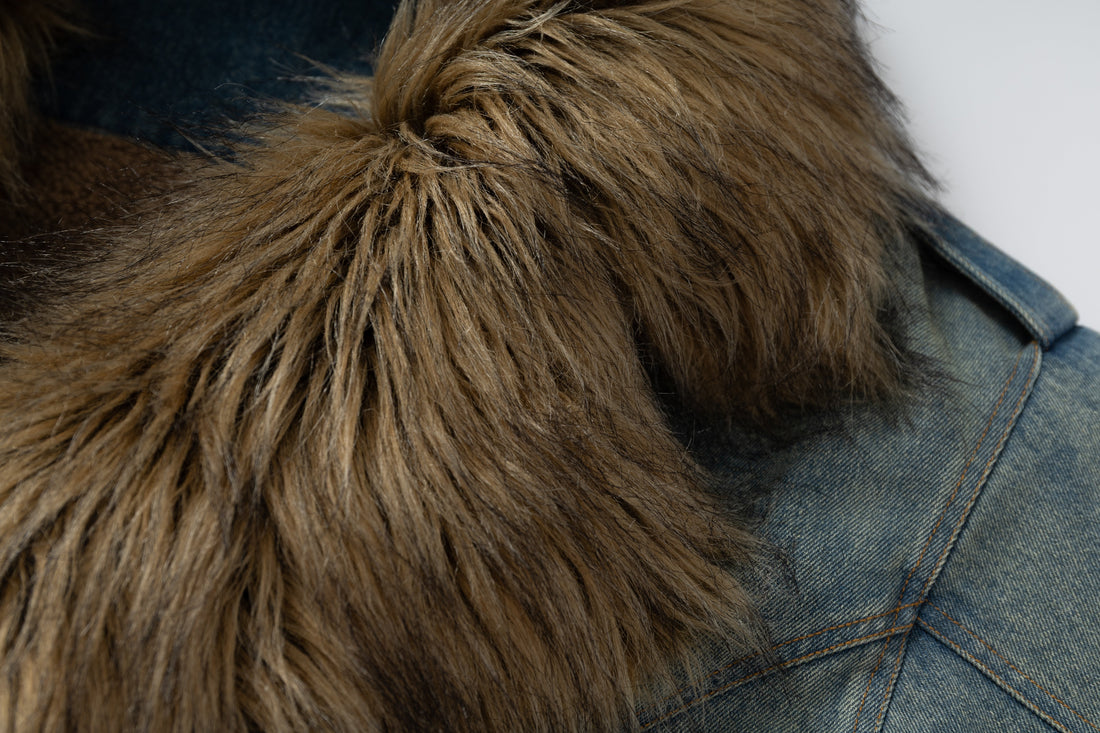 3-6-5.shop Faux-Fur Collar Denim Jacket