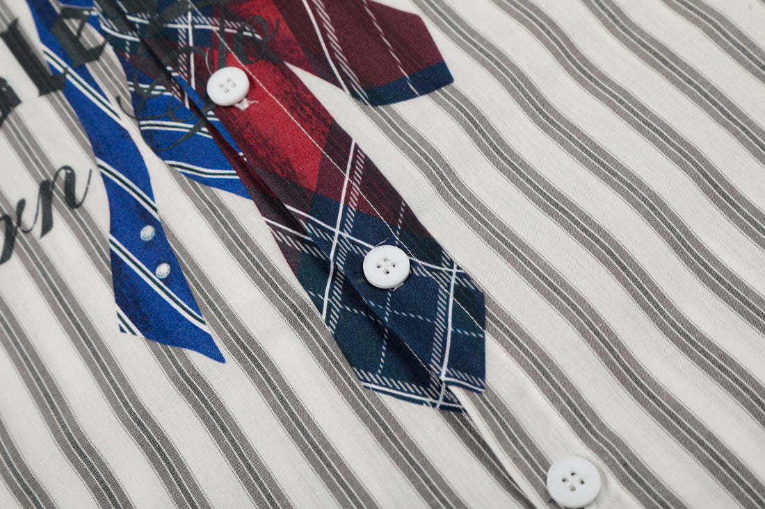 3-6-5.shop Striped Tie-Detail Button-Up Shirt