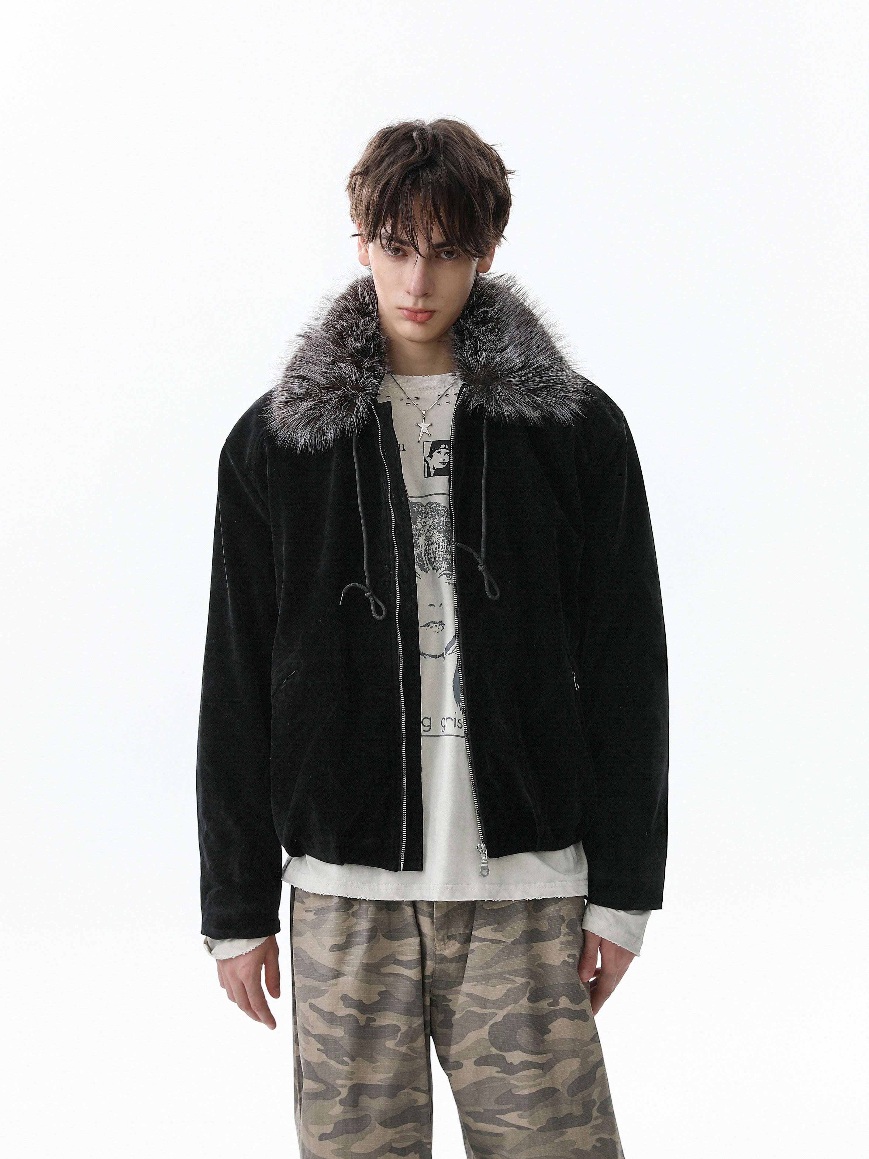 3-6-5.shop Faux Fur Collar Velvet Jacket