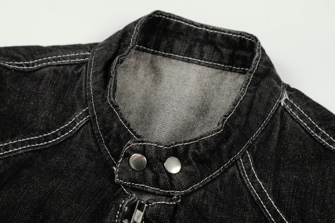 3-6-5.shop Buckle Denim Jacket – Black