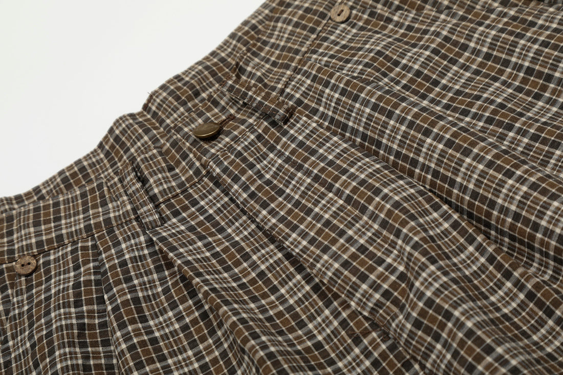 3-6-5.shop Vintage Check Wide-Leg Pants