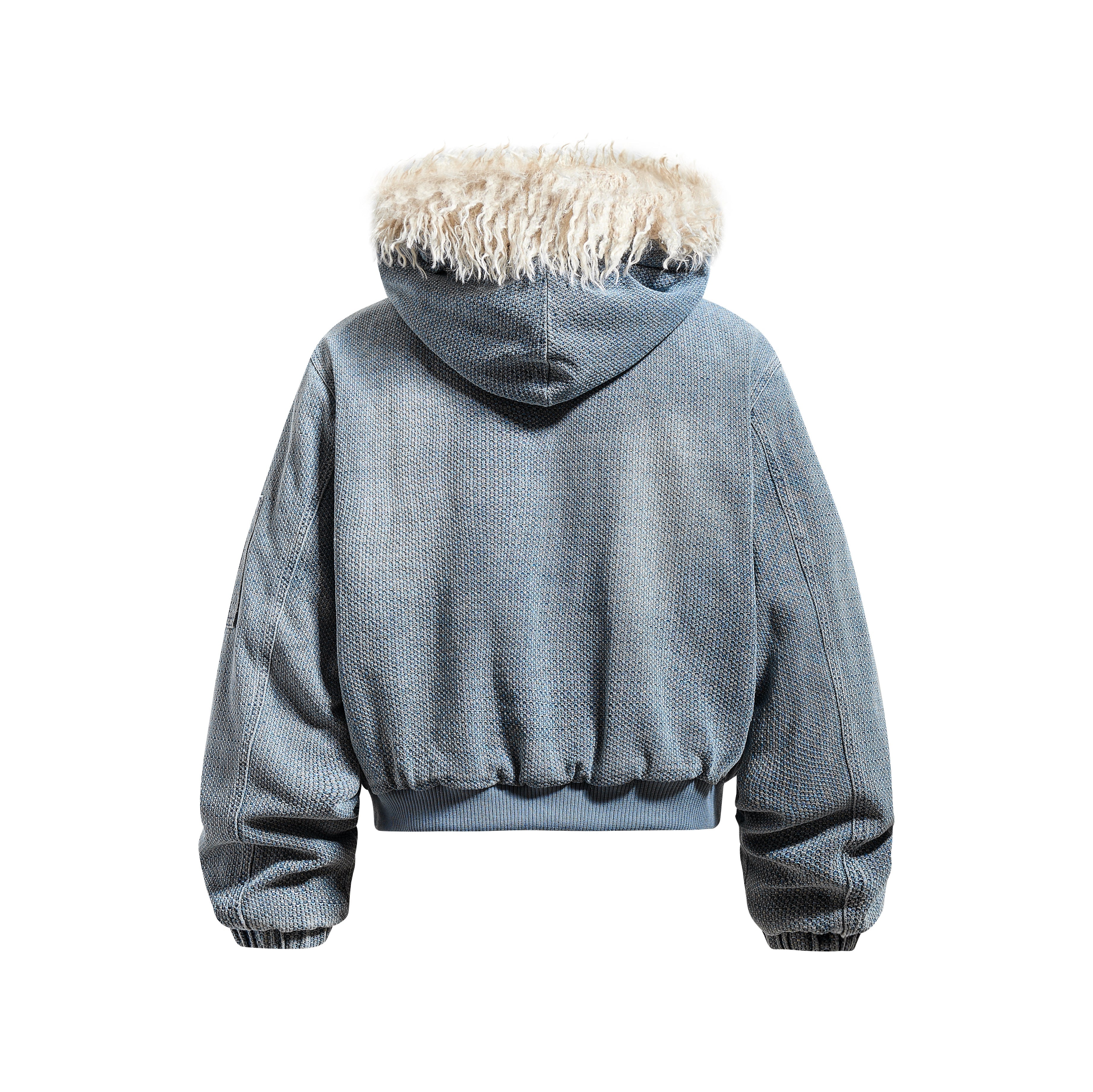3-6-5.shop Fur-Trim Washed Hooded Jacket