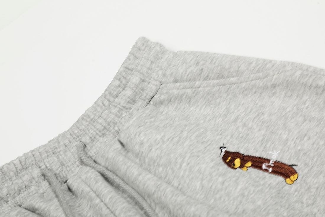 3-6-5.shop Embroidered Dog Motif Sweatpants