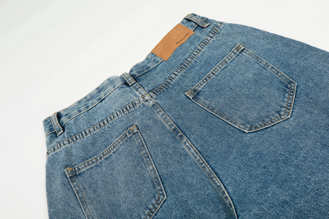 3-6-5.shop Asymmetric Waist Wide-Leg Denim Pants