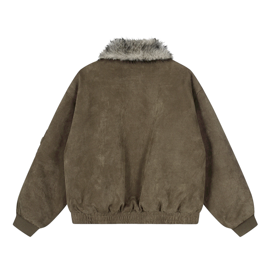 3-6-5.shop Faux Fur Collar Suede-Texture Buckle Bomber Jacket