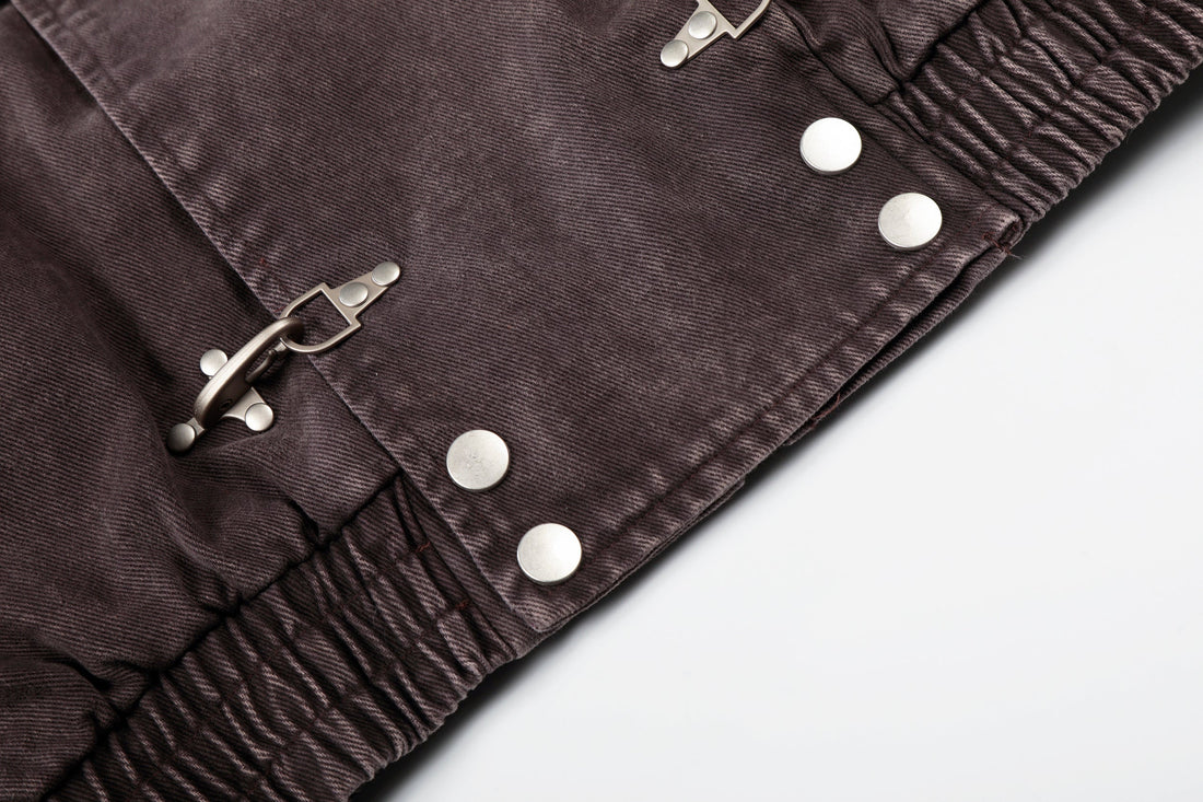 3-6-5.shop Buckle Detail Washed Hooded Jacket