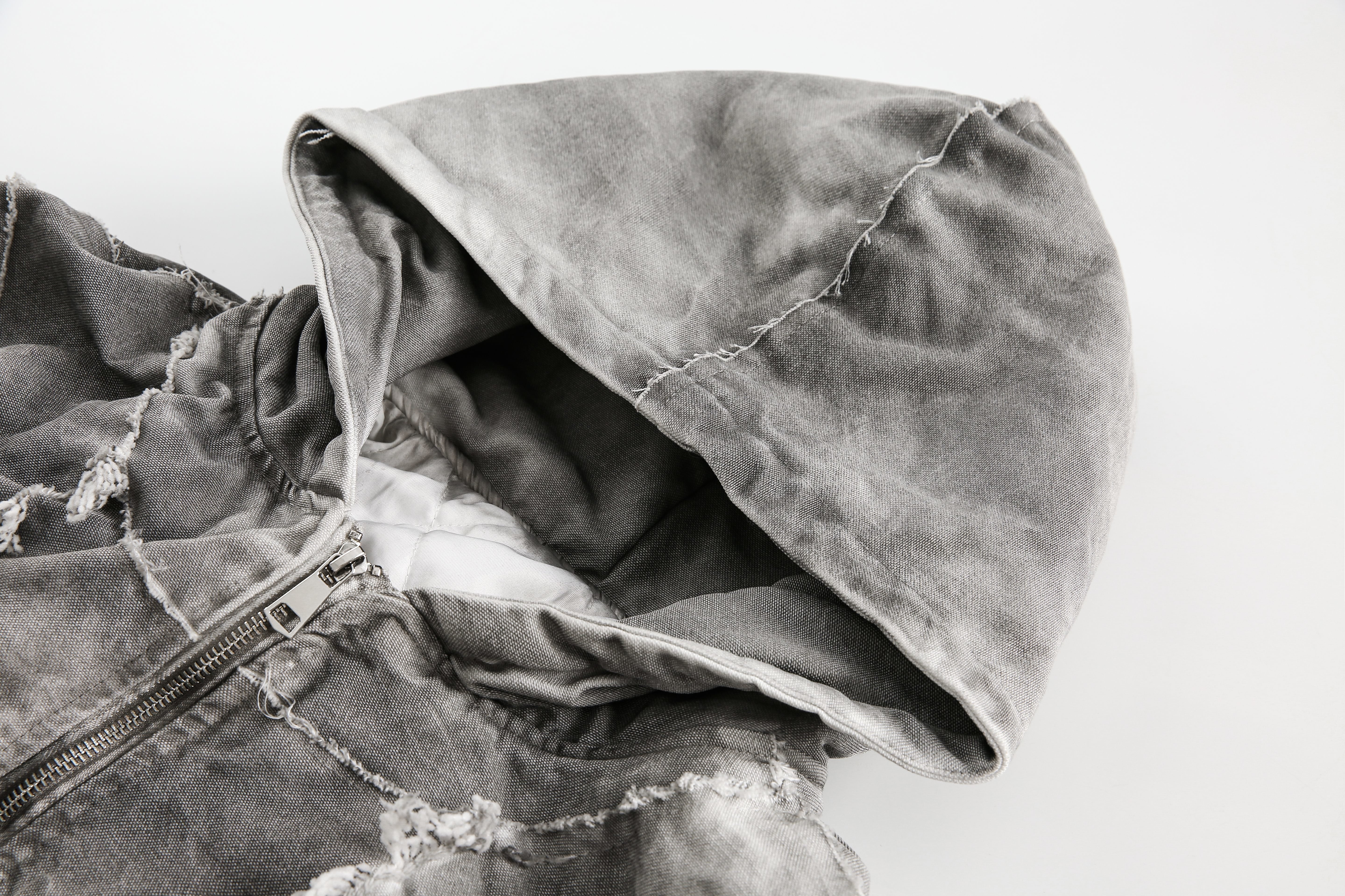 3-6-5.shop Distressed Patchwork Hoodie Jacket