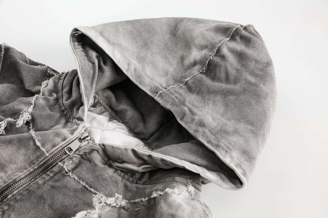3-6-5.shop Distressed Patchwork Hoodie Jacket