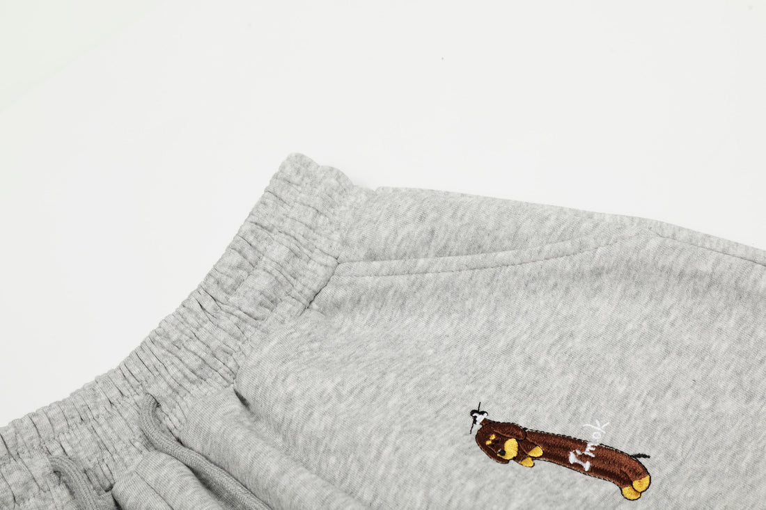 3-6-5.shop Embroidered Dog Motif Sweatpants