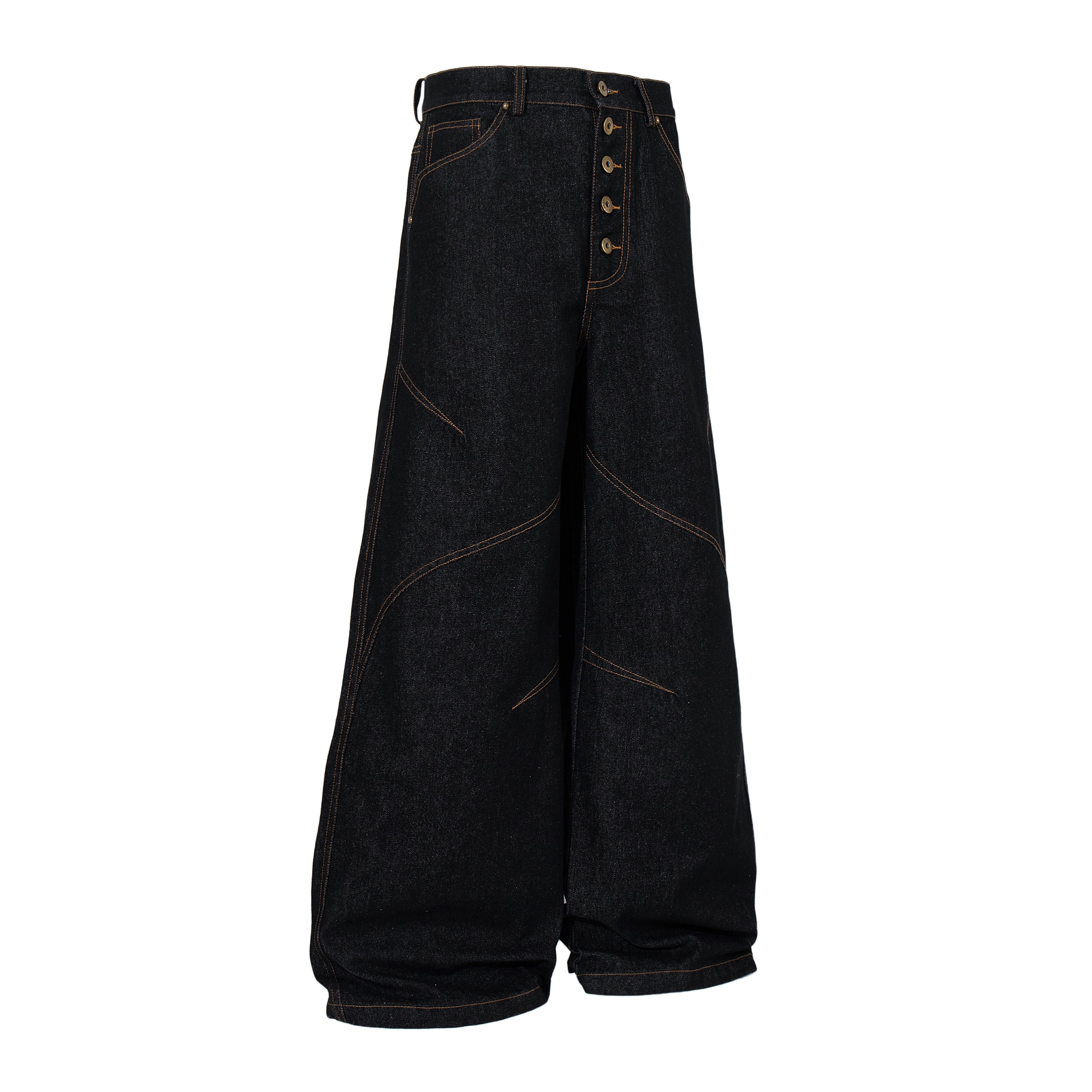 3-6-5.shop Curved Panel Wide Leg Denim Pants
