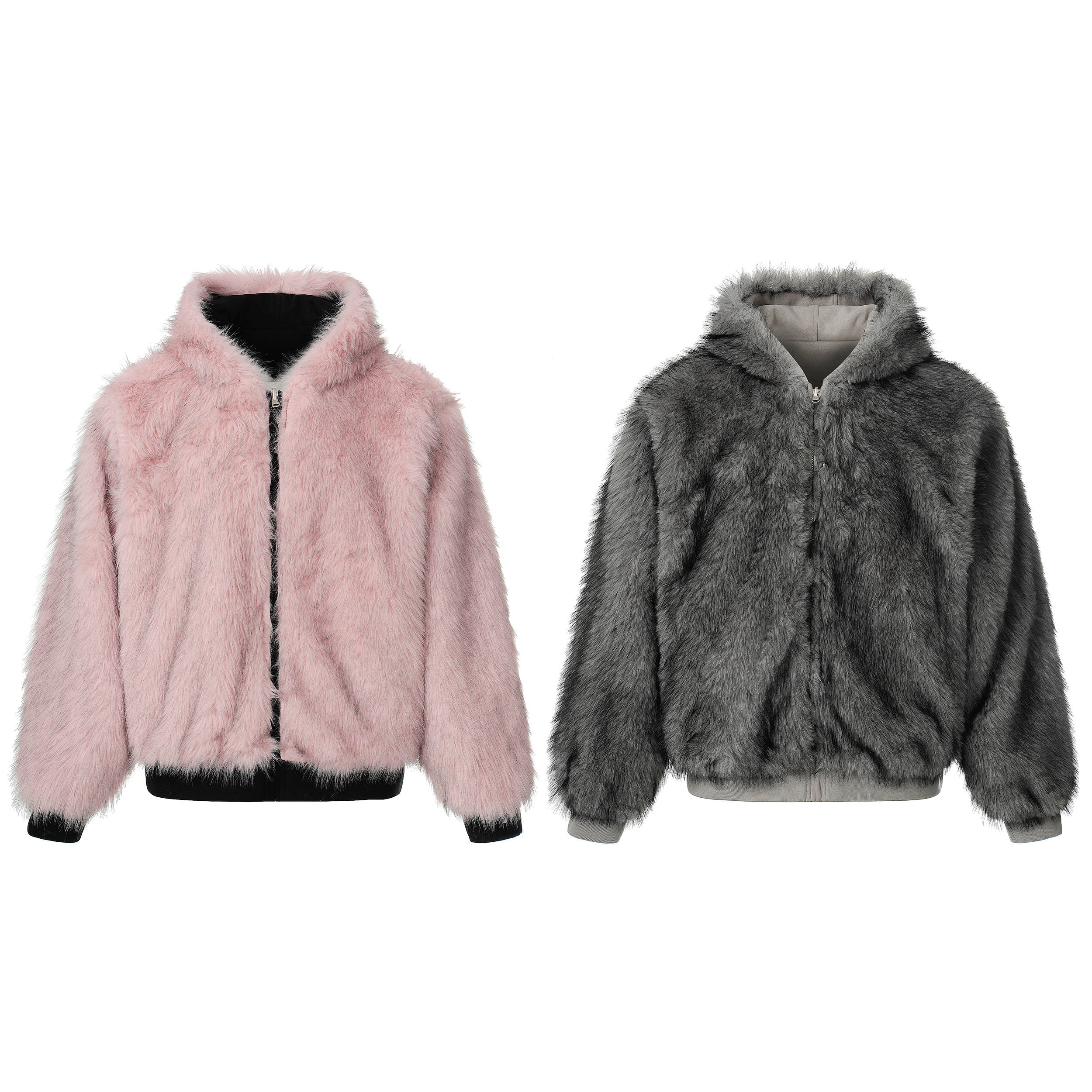 3-6-5.shop Reversible Faux Suede Fur Hooded Jacket