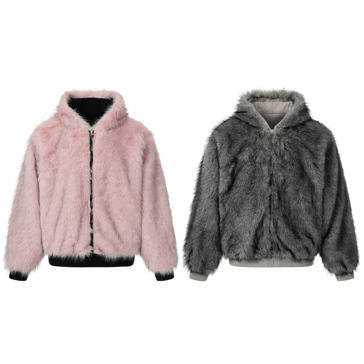 3-6-5.shop Reversible Faux Suede Fur Hooded Jacket