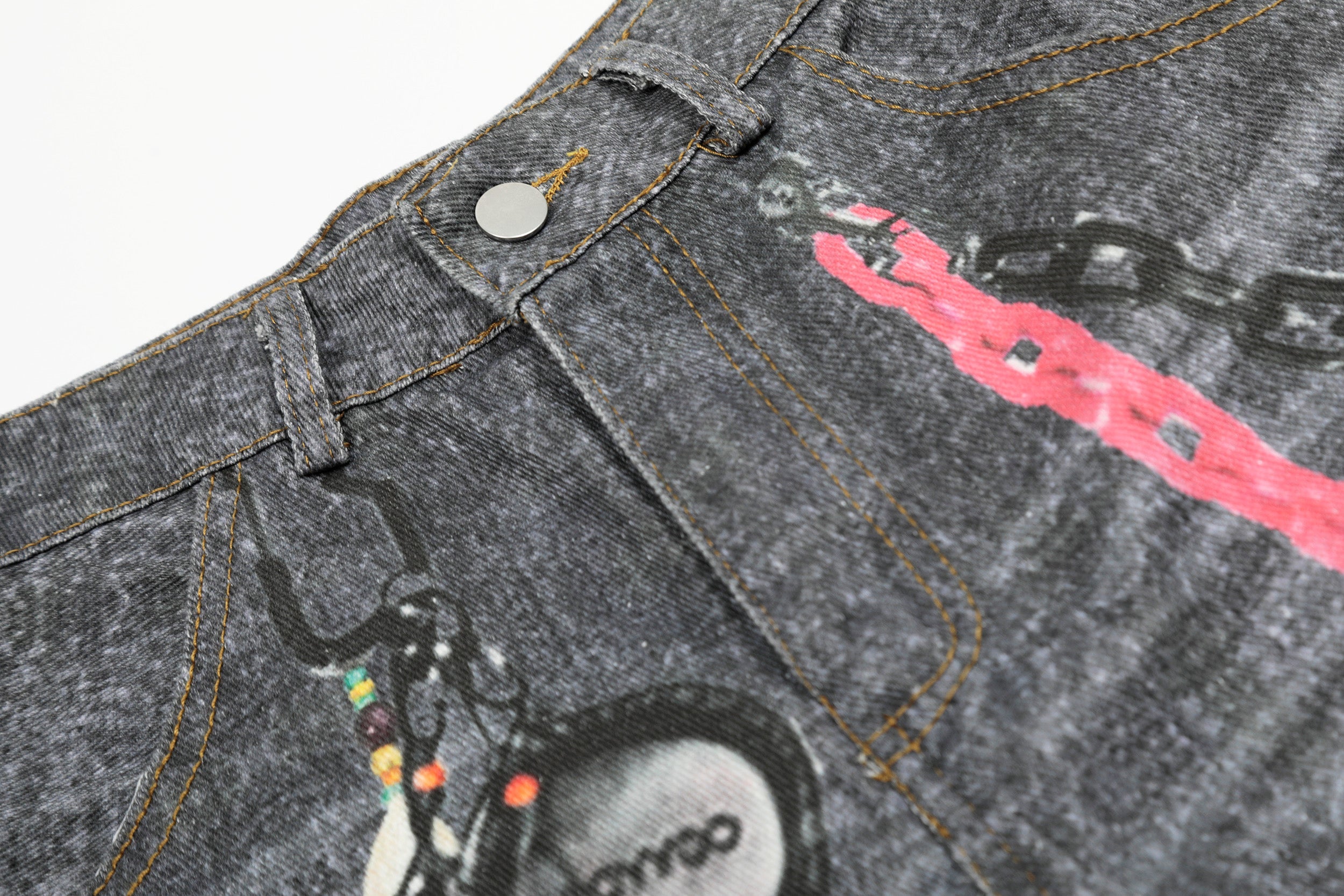 3-6-5.shop Chain Graphic Denim Shorts