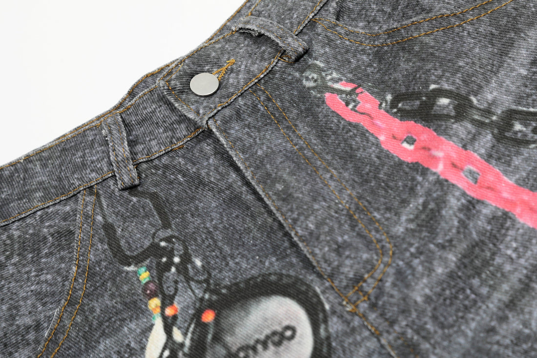 3-6-5.shop Chain Graphic Denim Shorts