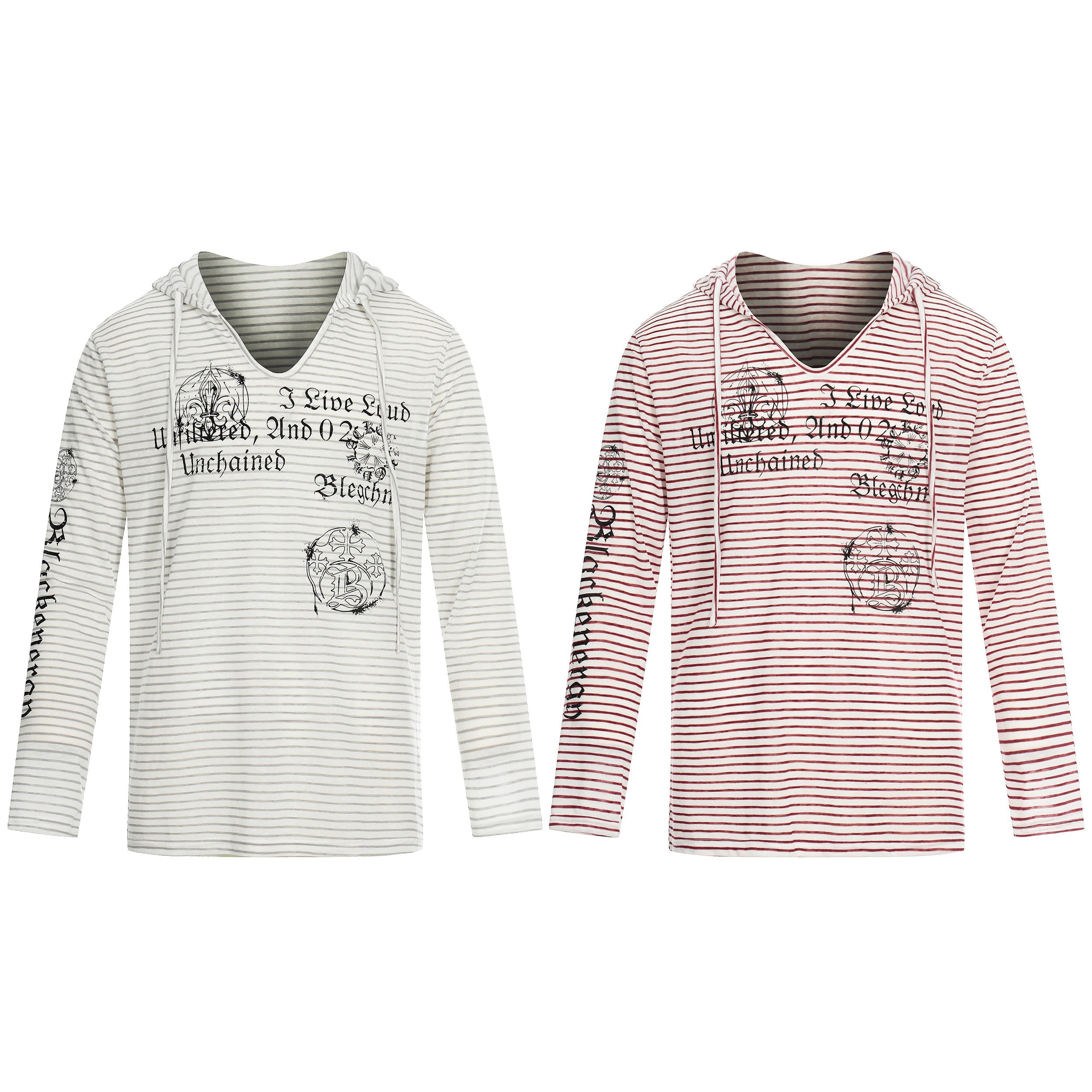 3-6-5.shop Striped Graphic Hooded Long Sleeve Tee