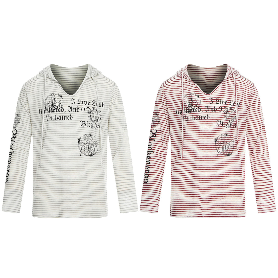 3-6-5.shop Striped Graphic Hooded Long Sleeve Tee